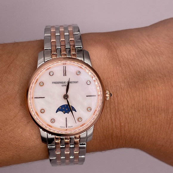 Frédérique Constant Slimline Moonphase White Mother of Pearl Women’s Watch - Picture 6 of 7